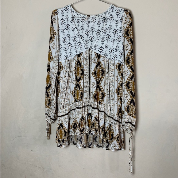 Free People 60's Down by the Bay Tunic Ivory Combo Size XS - Picture 2 of 8